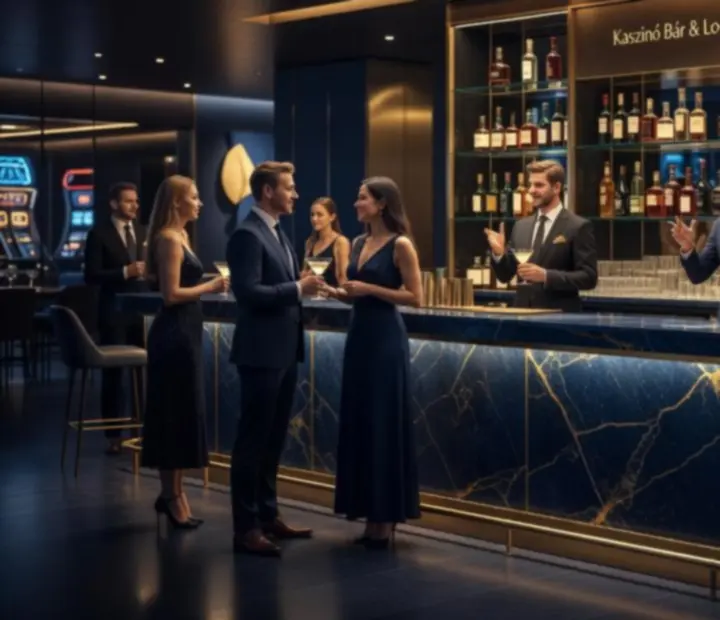 Kaszinó bár és lounge részleg signature koktélokkal és prémium borokkal