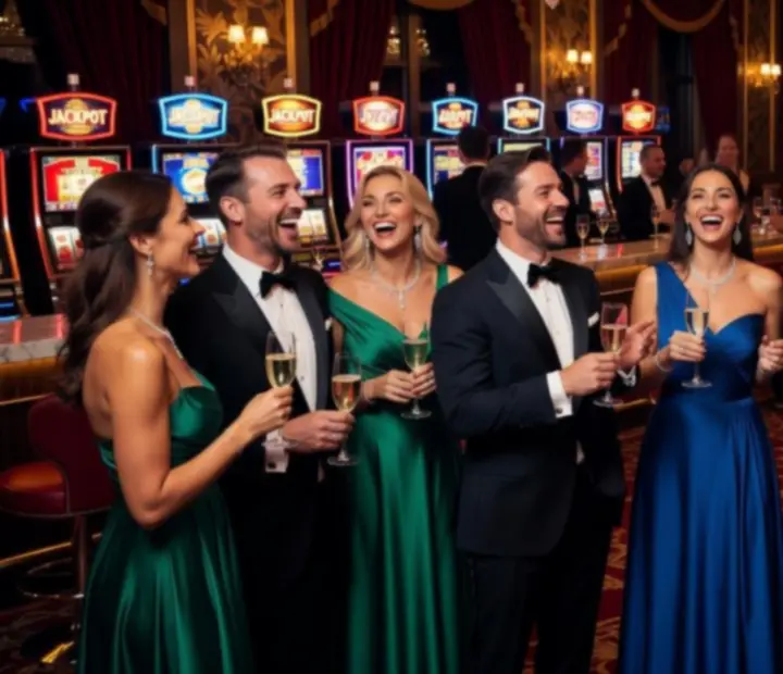 Vendégek szórakoznak a Casino Ventra esti fényei között