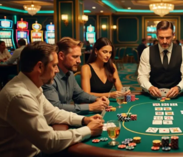 Pókerasztal élő póker bajnokság közben a Casino Ventra pókertermében.